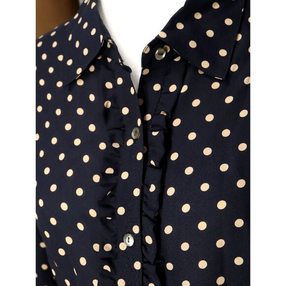 Talbots Sz 14 Blouse & Maxi Skirt Set Navy Blue / Khaki Polka Dot 100% Silk - Picture 3 of 6